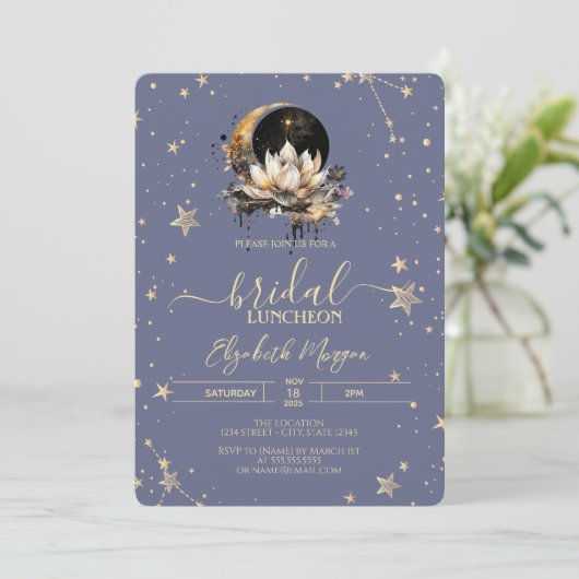 Hemelse Zon, Maan, Sterren Pastel Lavander Bruid Kaart (Staand voorkant)