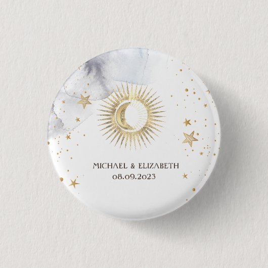 Hemelse Zon, Maan, Sterren Ronde Button 3,2 Cm (Voorkant)