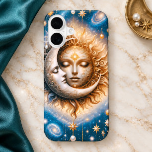 Hemelse Zon Maan Sterren Teal Goud Fantasie iPhone 16 Hoesje