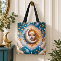 Hemelse Zon Maan Sterren Turquoise Goud Fantasie