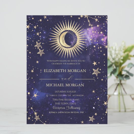 Hemelse Zon, Maan, Sterren Waterverf Purpe Kaart (Staand voorkant)