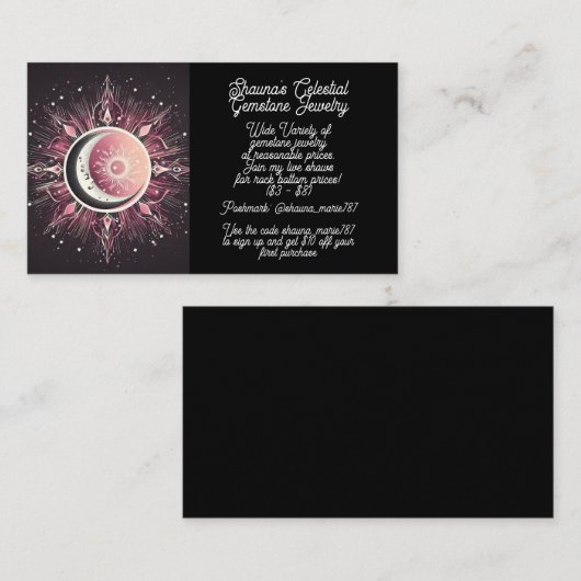Hemelse Zon Maan Sterren Zwart Roze Wit Zodiac Visitekaartje (Voorkant / Achterkant)