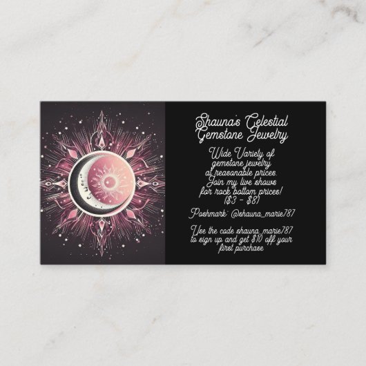 Hemelse Zon Maan Sterren Zwart Roze Wit Zodiac Visitekaartje (Voorkant)