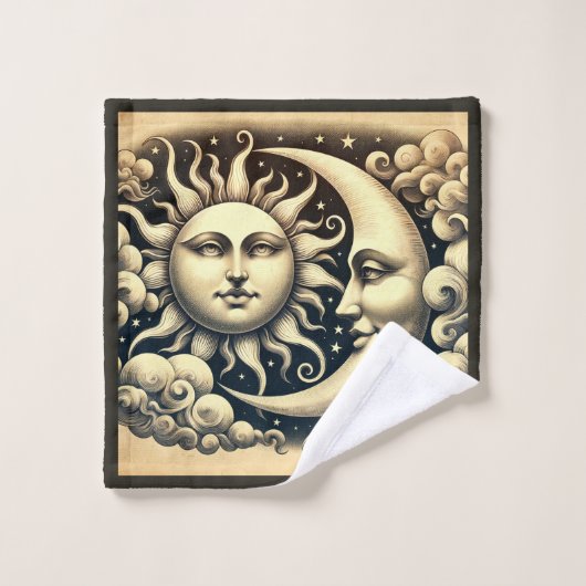 Hemelse Zon & Maan Vintage  Bad Handdoek (Wasdoekje)