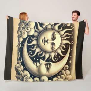 Hemelse Zon & Maan Vintage  Fleece Deken
