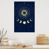 Hemelse Zon Maanfasen Dierenriem Poster (Keuken)