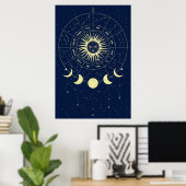 Hemelse Zon Maanfasen Dierenriem Poster (Thuiskantoor)
