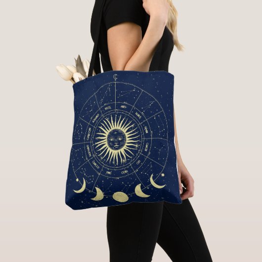 Hemelse Zon Maanfasen Dierenriem Tote Bag (Dichtbij)