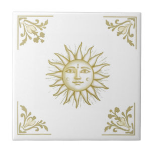 Hemelse Zon met Gezicht Goud en Wit Delfts stijl Tegeltje