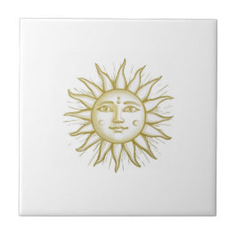 Hemelse Zon met Gezicht Goud en Wit Tegeltje