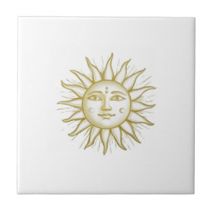 Hemelse Zon met Gezicht Goud en Wit Tegeltje