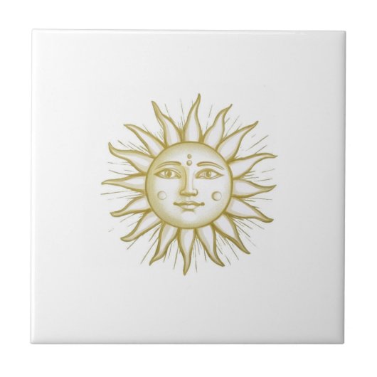 Hemelse Zon met Gezicht Goud en Wit Tegeltje (Voorkant)