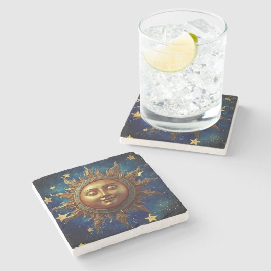 Hemelse Zon Stenen Onderzetter (Zijkant)