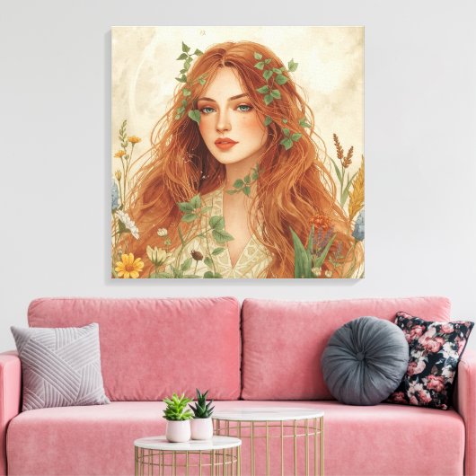 Hemelse Zonnegodin Boho Wandkunst | Stralend Canvas Afdruk (Insitu (Woonkamer))