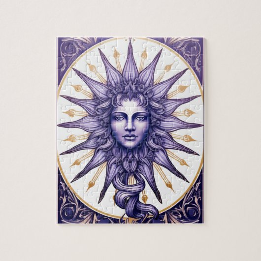 Hemelse Zonnegodin Paars & Wit Mystiek Legpuzzel (Verticaal)