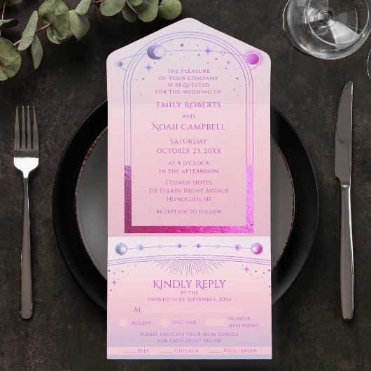 Hemelse Zonsondergang Roze Zon Maan Ster Huwelijk All In One Uitnodiging