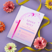 Hemelse Zonsondergang Roze Zon Maan Sterren bruilo RSVP Kaartje