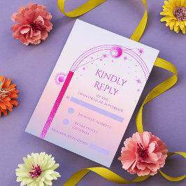 Hemelse Zonsondergang Roze Zon Maan Sterren bruilo RSVP Kaartje