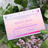 Hemelse Zonsondergang Roze Zon Maan Sterren bruilo RSVP Kaartje