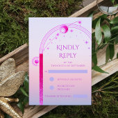 Hemelse Zonsondergang Roze Zon Maan Sterren bruilo RSVP Kaartje