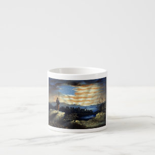 Hemelse zonsopgang van de Amerikaanse vlag in Coun Espresso Kop