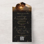 Hemelse zwart en goud foto bruiloft all in one uitnodiging (Binnen)