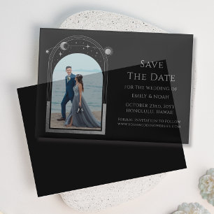 Hemelse Zwart Zilveren Foto Huwelijk Save The Date Vellum Uitnodigingen