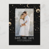 Hemelse Zwarte en Gouden Sterren Bewaar De Datum Aankondigingskaart (Voorkant)