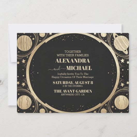 Hemelse Zwarte Gouden Halve Maan Huwelijk Kaart (Voorkant)
