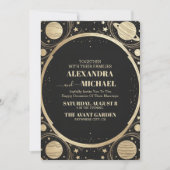 Hemelse Zwarte Gouden Halve Maan Huwelijk Kaart (Voorkant)