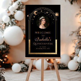 Hemelse Zwarte Gouden Quinceañera Verjaardags Welk Acryl Bord