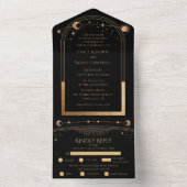 Hemelse Zwarte Gouden Zon Astronomie bruiloft All In One Uitnodiging (Binnen)