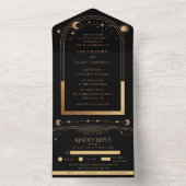 Hemelse Zwarte Gouden Zon Astronomie bruiloft All In One Uitnodiging (Binnen)