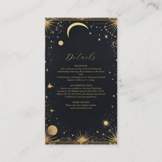 Hemelse Zwarte Gouden Zon Astronomie bruiloft Informatiekaartje (Voorkant)