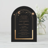 Hemelse Zwarte Gouden Zon Astronomie bruiloft Kaart (Staand voorkant)