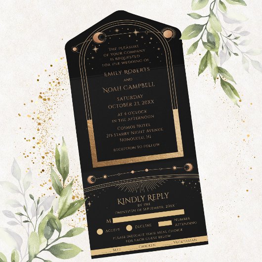 Hemelse Zwarte Gouden Zon Maan Hemelse Huwelijk All In One Uitnodiging