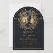 Hemelse Zwarte Gouden Zon Maan Huwelijk Kaart (Voorkant)