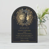 Hemelse Zwarte Gouden Zon Maan Huwelijk Kaart (Staand voorkant)