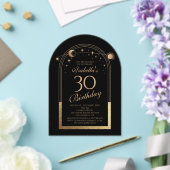 Hemelse Zwarte Gouden Zon Maan Sterren 30e Verjaar Acryl Uitnodigingen (Insitu (Huwelijk))