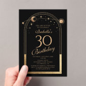 Hemelse Zwarte Gouden Zon Maan Sterren 30e Verjaar Acryl Uitnodigingen (Insitu (Draagbaar))