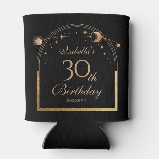 Hemelse Zwarte Gouden Zon Maan Sterren 30e Verjaar Blikjeskoeler (Achterkant)