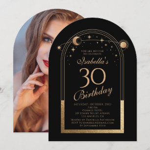 Hemelse Zwarte Gouden Zon Maan Sterren 30e Verjaar Kaart