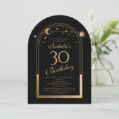 Hemelse Zwarte Gouden Zon Maan Sterren 30e Verjaar Kaart (Staand voorkant)