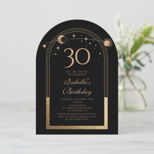 Hemelse Zwarte Gouden Zon Maan Sterren 30e Verjaar Kaart (Staand voorkant)