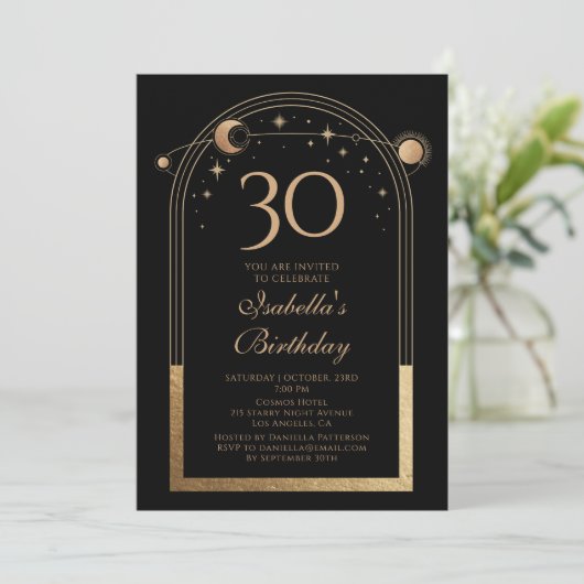 Hemelse Zwarte Gouden Zon Maan Sterren 30e Verjaar Kaart (Staand voorkant)