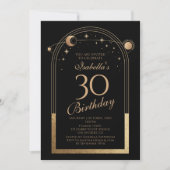 Hemelse Zwarte Gouden Zon Maan Sterren 30e Verjaar Kaart (Voorkant)