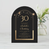Hemelse Zwarte Gouden Zon Maan Sterren 30e Verjaar Kaart (Staand voorkant)