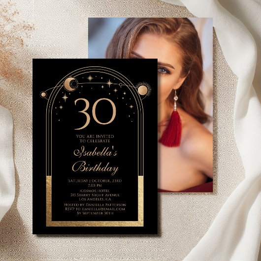 Hemelse Zwarte Gouden Zon Maan Sterren 30e Verjaar Kaart