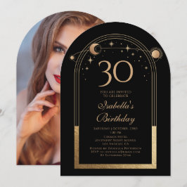Hemelse Zwarte Gouden Zon Maan Sterren 30e Verjaar Kaart
