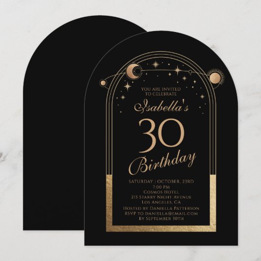 Hemelse Zwarte Gouden Zon Maan Sterren 30e Verjaar Kaart (Voorkant / Achterkant)